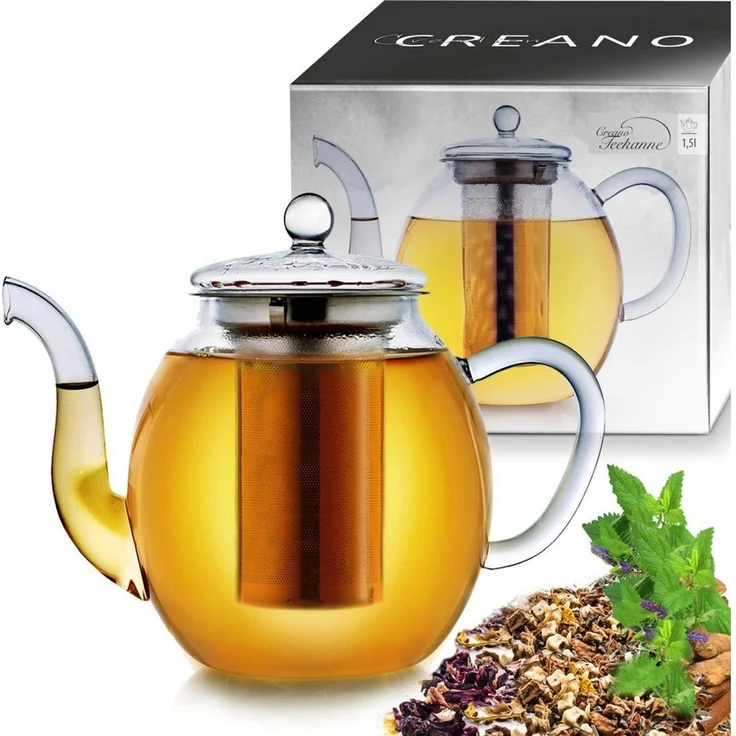 Creano Teekanne Creano Glas-Teekanne 1,5l, 3-teiliger Teebereiter mit integriertem, (1er-Set, 2-St), tropffrei – Bild 5