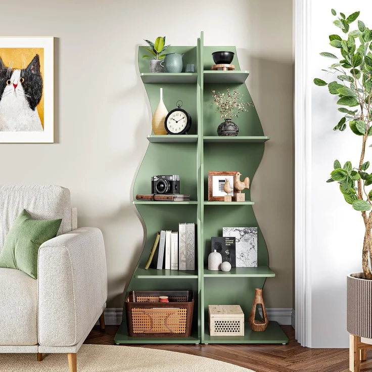 LITTLE TREE Kleines Eckregal, modernes 5-stöckiges Wandeck-Bücherregal, stilvolles Bücherregal, Aufbewahrungsregal für kleinen Raum, Wohnzimmer, Schlafzimmer – Bild 2