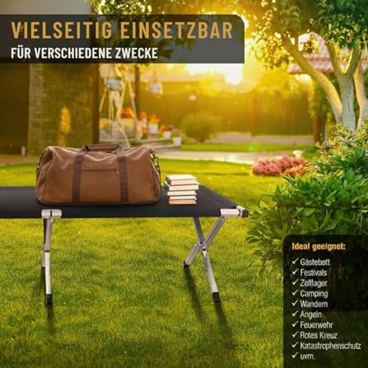 Kronenburg Faltbett XXL - Campingbett klappbar 210 x 82 x 45cm Belastbarkeit bis 200 kg - Stahlrohr verstärkt - in Schwarz – Bild 7