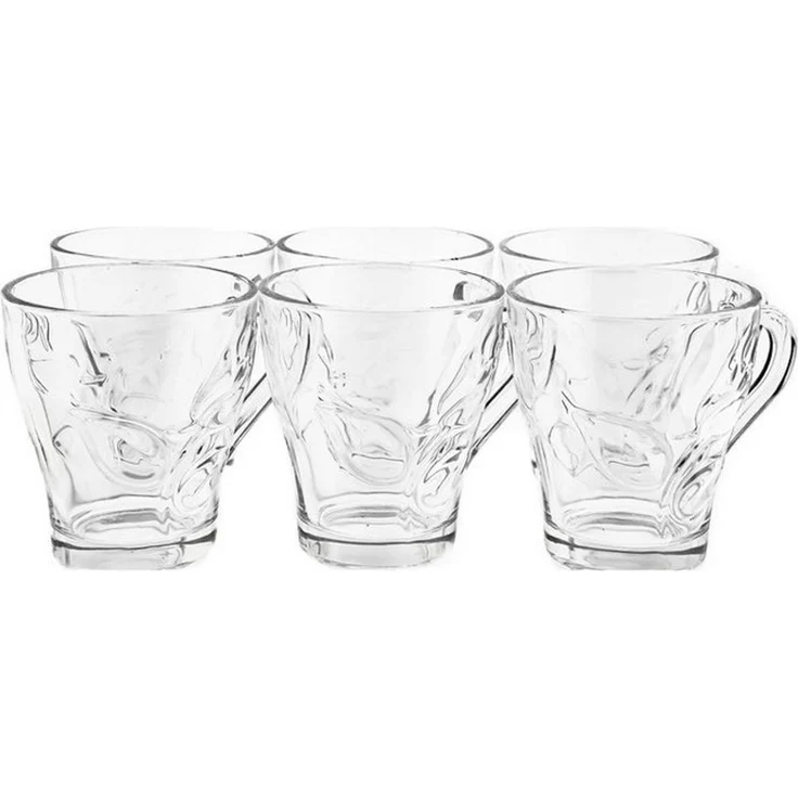 Almina Gläser-Set 6-teilig mit Henkel - 240 ml, Blumen-Design, 6-tlg, Borosilikatglas, transparent, robust