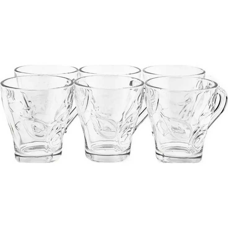 Almina Gläser-Set 6-teilig mit Henkel - 240 ml, Blumen-Design, 6-tlg, Borosilikatglas, transparent, robust
