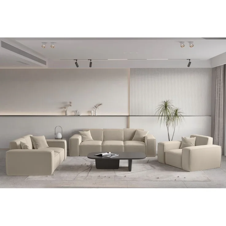Sofaset Designersofa CELES PREMIUM 3-2-1 in Stoff Opera Velvet Beige