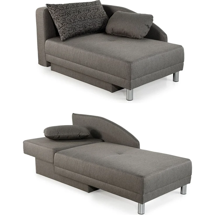 Récamiere-Schlafsofa Federkern Couch Liege Gästebett mit Bettkasten in Grau – Bild 1