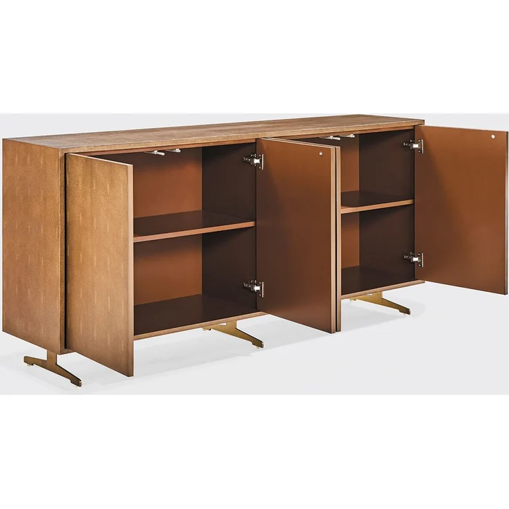 KAWOLA Sideboard GALA 4 Türen Kunstleder goldfarben Fuß Edelstahl gebürstet 85 x 40 x 180 cm – Bild 1