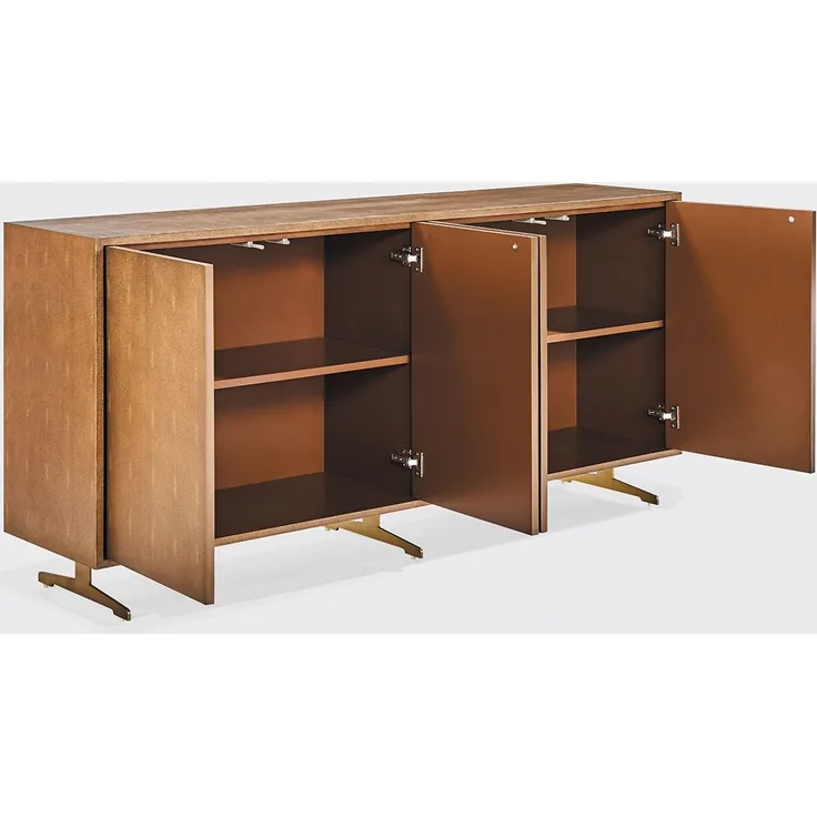 KAWOLA Sideboard GALA 4 Türen Kunstleder goldfarben Fuß Edelstahl gebürstet 85 x 40 x 180 cm