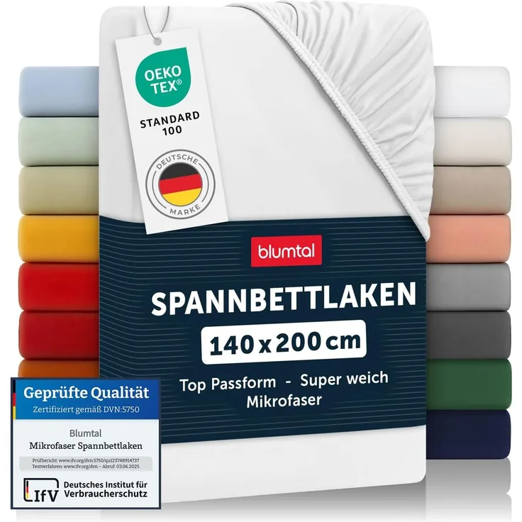 Blumtal® Spannbettlaken 140x200 cm - Bettlaken 140x200 aus Microfaser - Oekotex zertifiziertes Spannbetttuch 140x200 cm / 140x200 Spannbettlaken - Leintuch 140x200 cm - Bettspanntuch 140x200 - Weiß