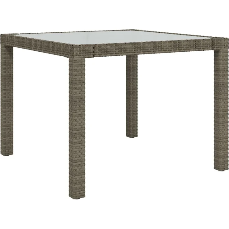 Gartentisch, Balkontisch, Esstisch 90 x 90 x 75 cm Gehärtetes Glas Poly Rattan Grau – Bild 2