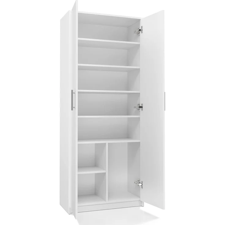 Home Collective Mehrzweckschrank Schrank weiß 74cm Breite 180cm Höhe mit sechs Einlegeböden mit Extrafach, Aktenschrank Haushaltsorganisation aus MDF-Holz – Bild 6