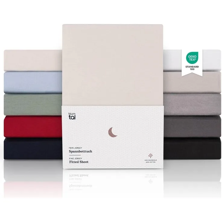 Blumtal® Premium Jersey Box Spring Spannbettlaken 180/200x200 cm, Oeko-TEX Zertifiziert, Superweiches 100% Baumwolle Bettlaken, bis 35cm BoxSpringBett höhe, Elfenbein