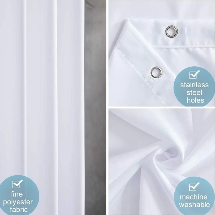 Furlinic Schmaler Duschvorhang Polyester Stoff Weiß 100x200cm mit 6 Duschhaken – Bild 5