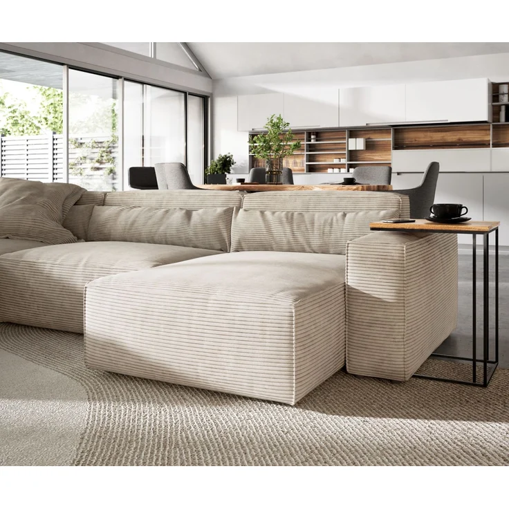 Wohnlandschaft Sirpio 300x210 cm Cord Beige Recamiere variabel mit Hocker – Bild 5