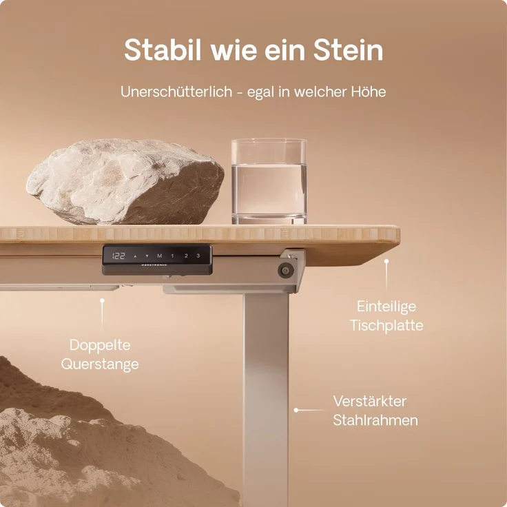 Desktronic HomeOne Elektrisch höhenverstellbarer Schreibtisch 160x80cm Bambus/Weiß mit Memory-Funktion, Anti-Kollisions Technologie, USB-A und USB-C-Ladeanschlüssen – Bild 4