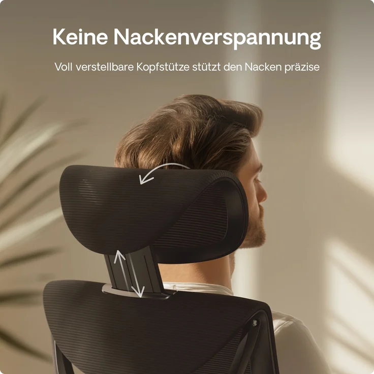 Desktronic Bürostuhl Verstellbarer Ergonomischer SitPro, Schwarz 3-Dimensional Armlehne, Integrierte 5-Wege-Lendenwirbelstütze – Bild 6
