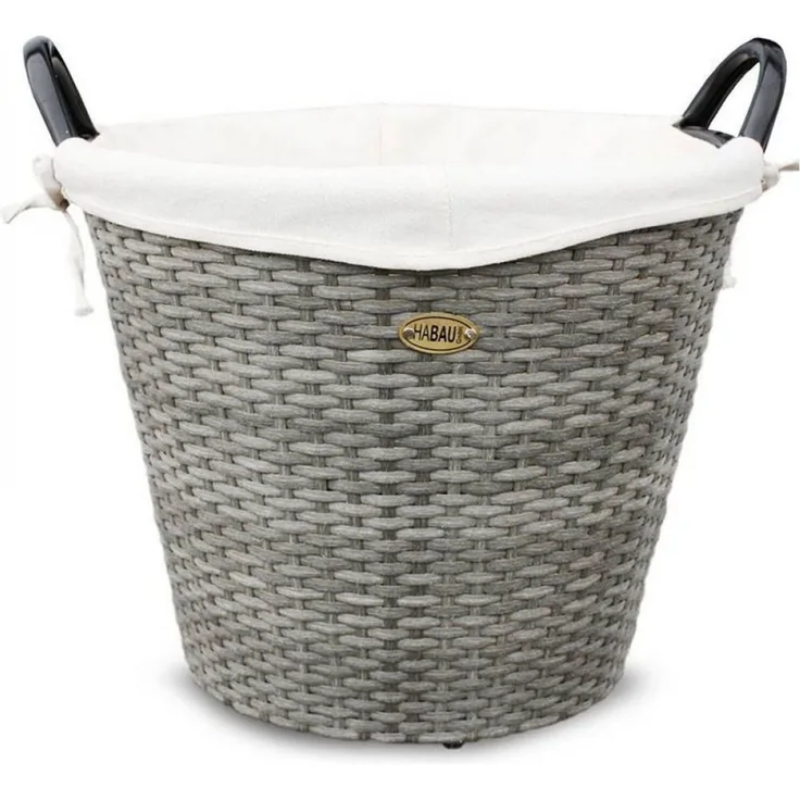 HABAU Holzkorb mit Stoffeinsatz, 48 cm, Grau, aus Polyethylen, mit Metallrahmen