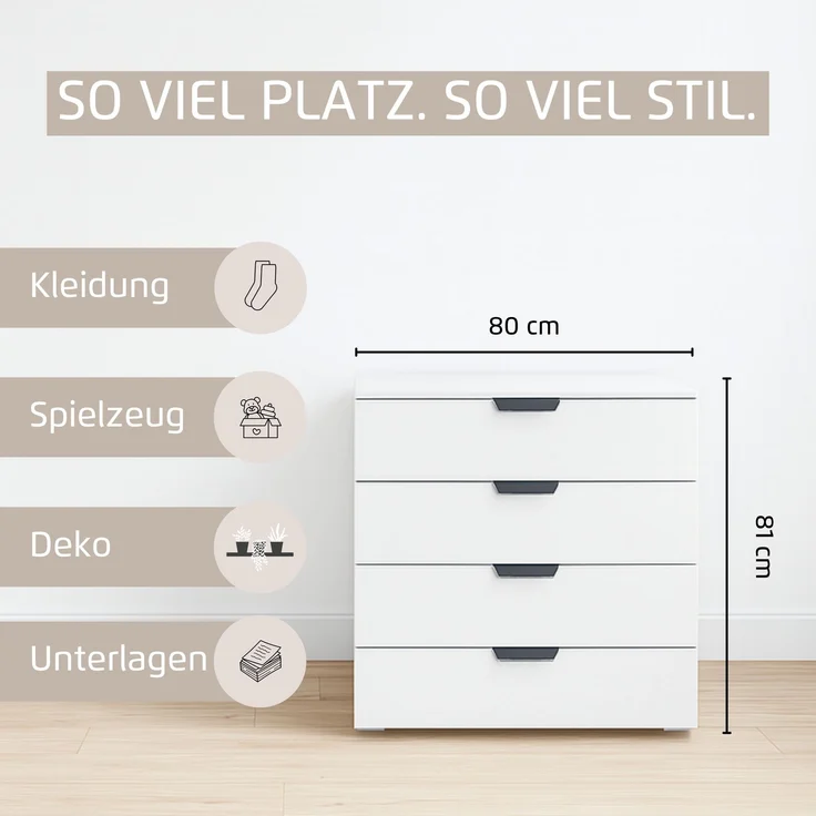 rauch Aditio Box, Kommode, 4 Schubladen, mit Softclose-Funktion, Farbe Weiß/Eiche Artisan, BxHxT 80x81x42cm – Bild 7