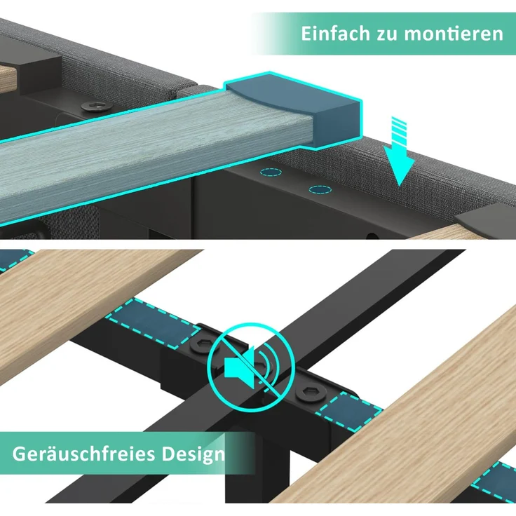 Polsterbett Leinen mit LED, USB-Anschluss & Stauraum, 140x200 cm, Grau, mit Matratze – Bild 9