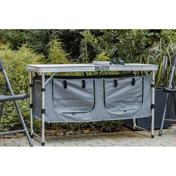 ONDIS24 Campingschrank Campingtisch Campingküche Gartentisch mit 2 Fächern mit Aluminiumrahmen und MDF Platte – Bild 3