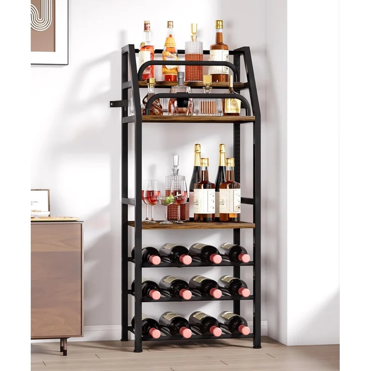 Yorbay Weinregal aus Holz &Metal,Weinregal Stehend mit Flaschenablage, 6-stufiges, Barregal für Whisky und Spirituosen, zur Präsentation – Bild 9