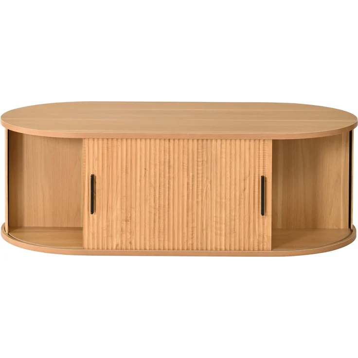 Couchtisch 100 x 50 x 33 cm, mit ovaler Tischplatte, mit verdeckt liegendem Stauraum, aus MDF und Spanplatte, Naturfarben – Bild 24