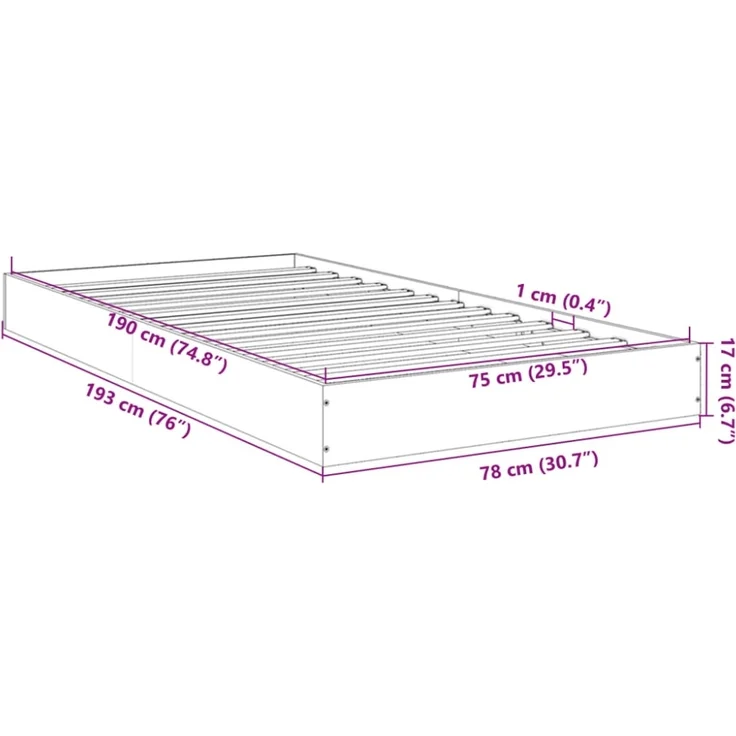 vidaXL Bettgestell ohne Matratze Sonoma-Eiche 75x190 cm Holzwerkstoff 842079 – Bild 7