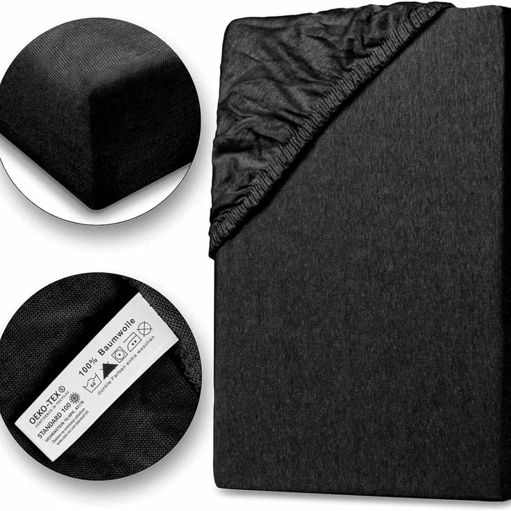 Jersey Spannbettlaken 180-200x200cm 100% Baumwolle Schwarz – Bild 9