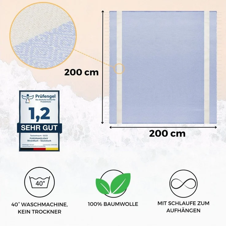 furora HOLIDAY Strandtuch XXL groß 200x200 cm Strand Tuch, aus Baumwolle, Stranddecke, Vielseitig, schöne Farben, hochwertige Verarbeitung – Bild 3