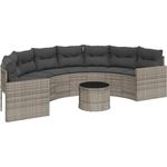 vidaXL Gartensofa mit Tisch und Kissen Halbrund Grau Poly Rattan 3318518