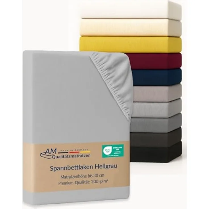 AM Qualitätsmatratzen Spannbettlaken Baumwolle in hellgrau, Bettlaken für Matratzen, Made in Germany, Baumwolle, Gummizug: rundum, (1 Stück), 90 x 200 x 30
