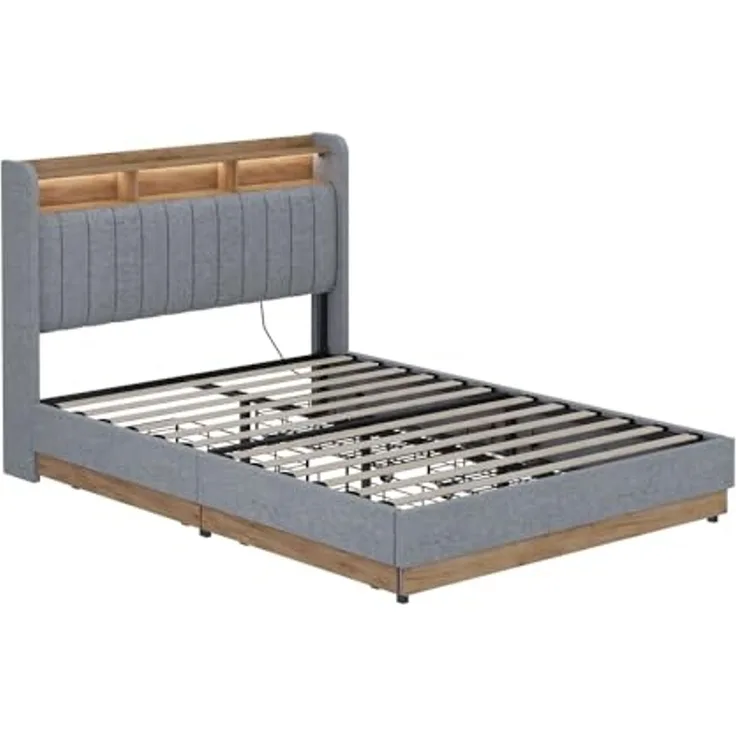 Polsterbett Nura Grau 140x200 cm mit 4 Schubladen Vitalispa