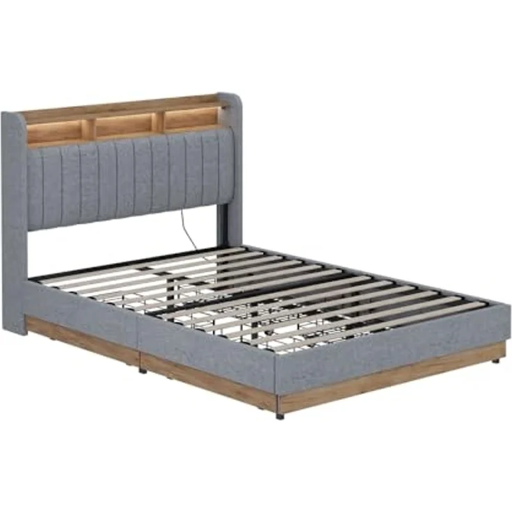 Polsterbett Nura Grau 140x200 cm mit 4 Schubladen Vitalispa – Bild 1