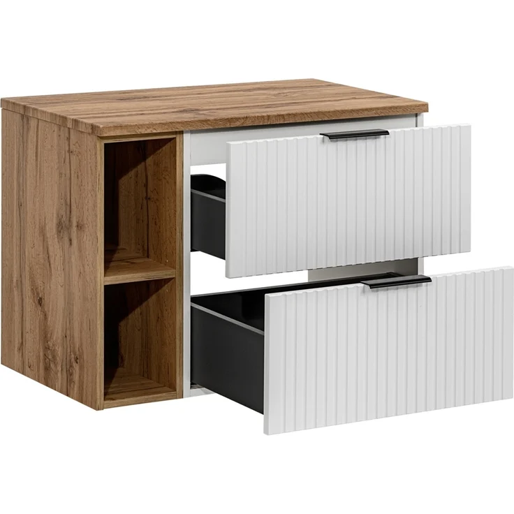 Waschtischunterschrank 80cm in weiß mit Eiche Nb, gerillt Front, ADELAIDE-56-WHITE – Bild 5