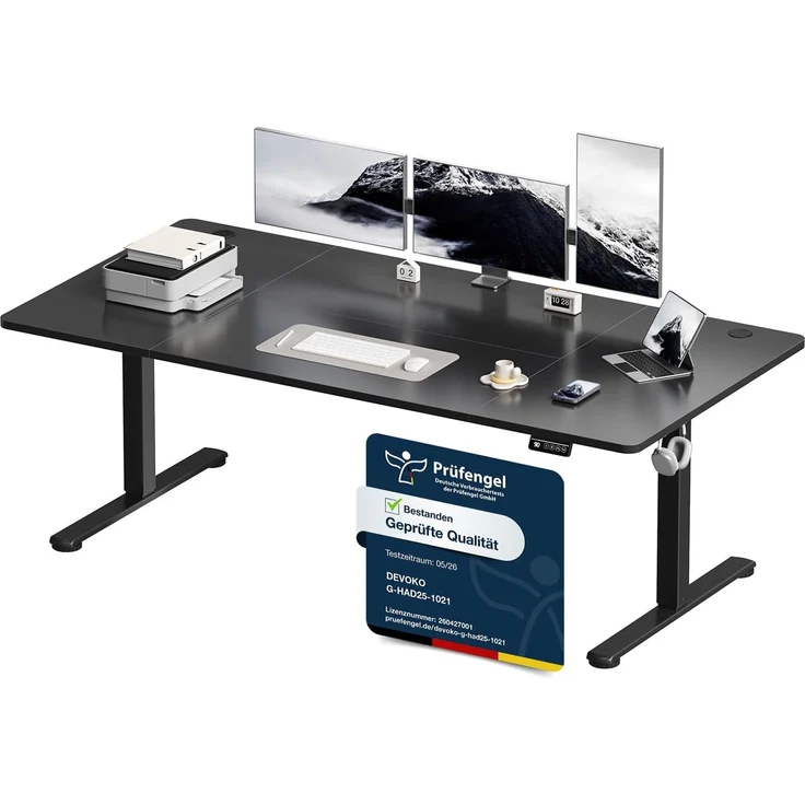 Devoko Elektrisch Höhenverstellbarer Schreibtisch 180 x 80cm,Schwarz | Schreibtisch Höhenverstellbar Tisch, Steh-Sitz Bürotisch, Computertisch mit Memory-Funktion, Stehpult, Standing Desk