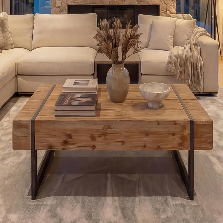 'HWC-A15a' Couchtisch, Holz Tanne rustikal massiv natur, 40 x 120 x 60 cm