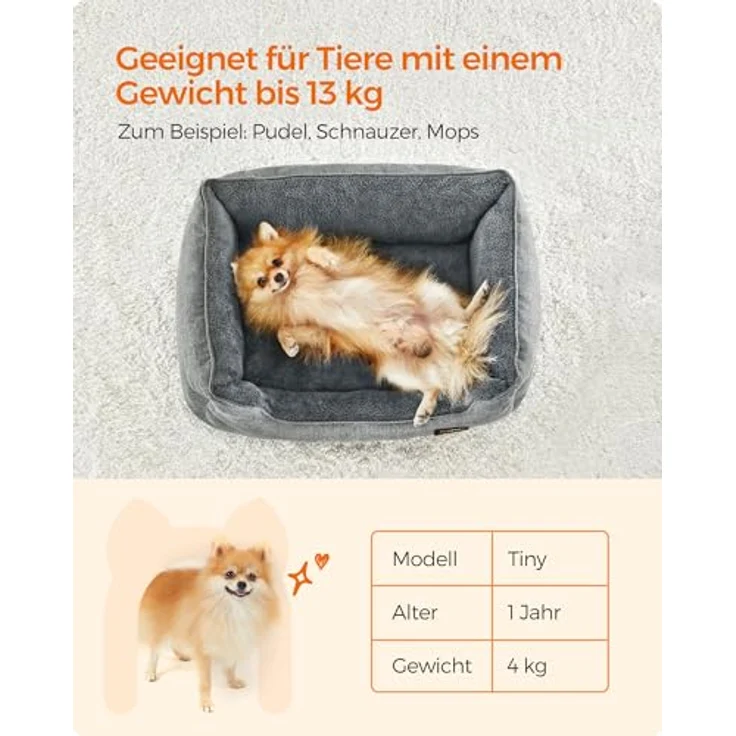 Feandrea Hundebett, Hundekissen in Leinenoptik, Hundekorb, erhöhte Ränder, rutschfeste Unterseite, Bezug abnehmbar waschbar, M, für kleine Hunde, 70 x 55 x 21 cm, hellgrau PGW10GG – Bild 10