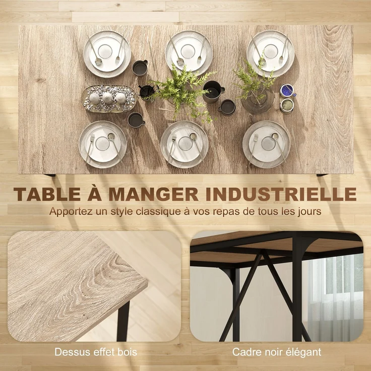 Rechteckiger Esstisch für 6–8 Personen, Küchentisch im Industrial-Stil, 180 x 80 x 75,5 cm, Naturholzoptik – Bild 7