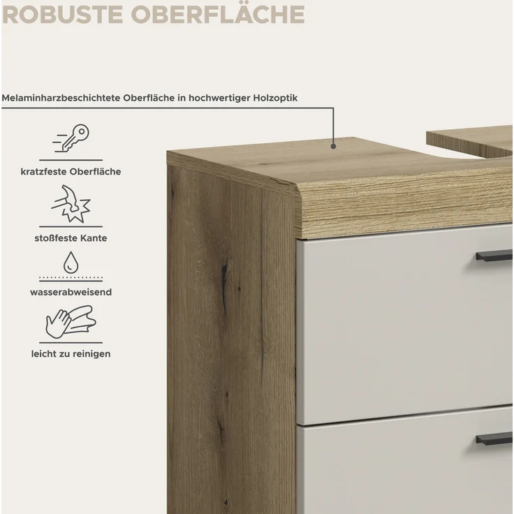 Waschbeckenunterschrank >Scout< in Evoak Oak / Kaschmir - 60x56x34cm (BxHxT) – Bild 9