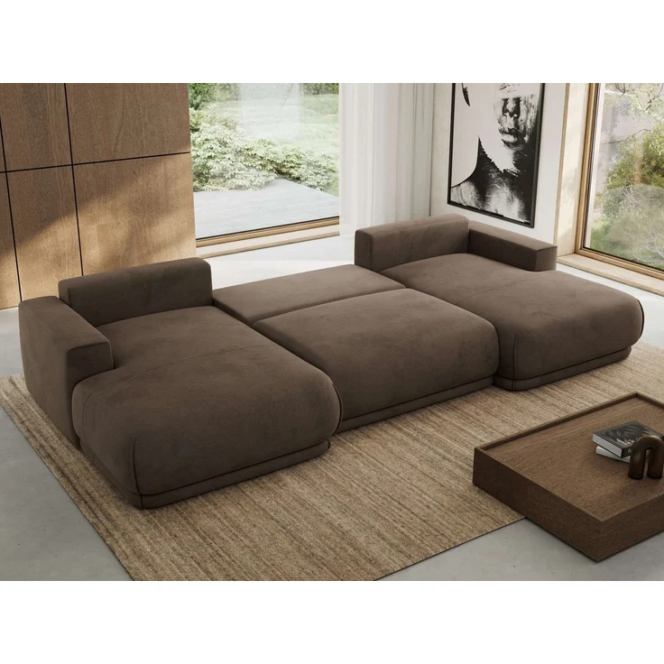 XXL Wohnlandschaft RINA U-Form 360 cm breit, Sofa mit Schlaffunktion & DL-Mechanismus, Wellenfederung, modern freistehend - Braun Velvet – Bild 4