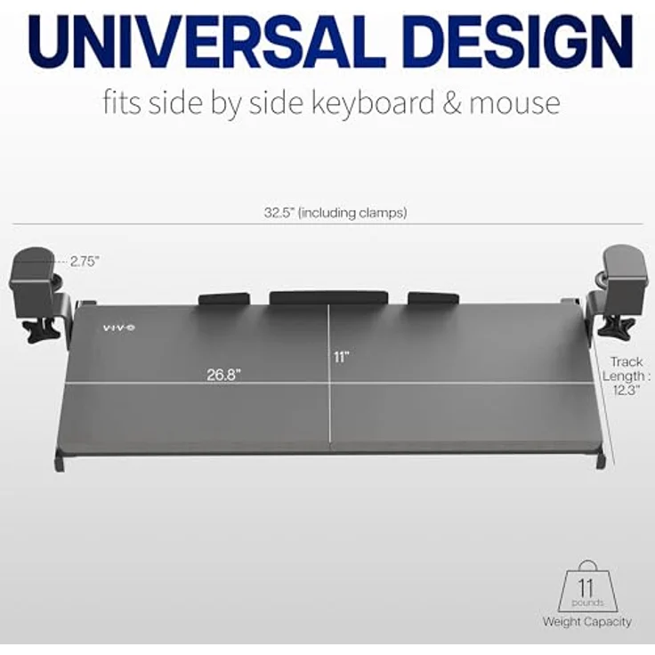 VIVO Große Klemmbare Computer Tastatur- und Mausablage zur Montage unter dem Schreibtisch, 69x28 cm Ausziehbare Plattform Schublade, Schwarz, MOUNT-KB05E – Bild 4