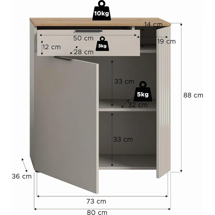 Kommode (B/H/T: 80x88x36 cm) in Kaschmir Nachbildung und Kaschmir Nachbildung – Bild 2