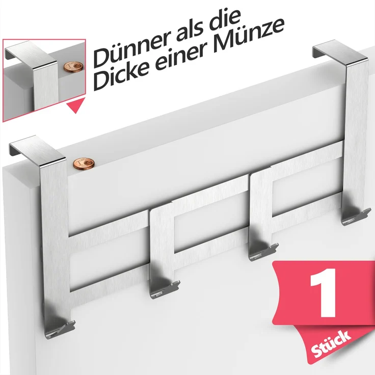 Lindenstein XXL-Türgarderobe aus Edelstahl – zum Einhängen, bis 25 kg – Bild 1