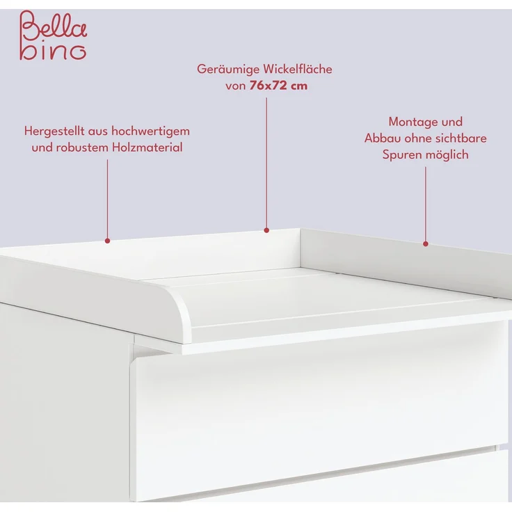 Bellabino 'Oti' Wickelaufsatz für IKEA Kommode Malm, Hemnes, Nordli, weiß, 10 x 74 x 80 cm – Bild 3