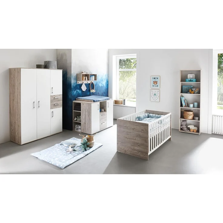 Arthur Berndt 'Bente' Kleiderschrank 4-türig für Babyzimmer Kinderzimmer Schlafzimmer Eiche Sand / Weiß – Bild 1