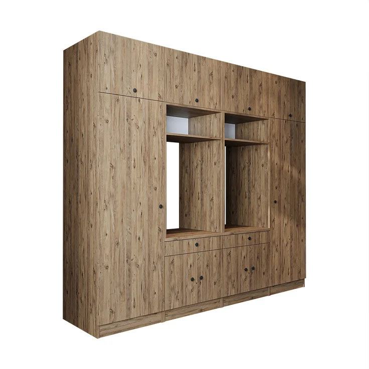 Roomart Schrankwand für Waschküche & Hauswirtschaftsraum - SERIE 1 - 254 cm breit – Waschmaschinen-Umbau & Stauraumschrank mit Ausziehbrett • Eiche – Bild 6