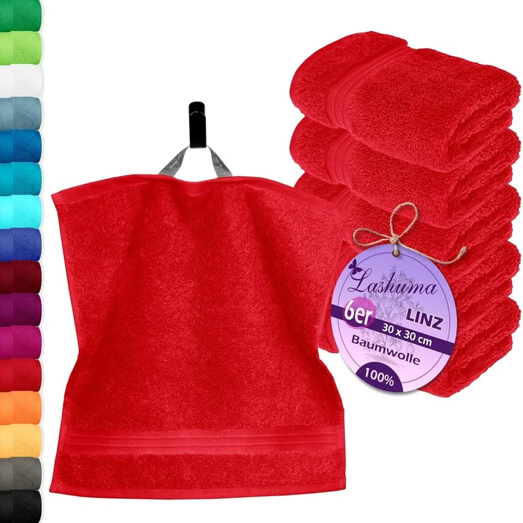 Lashuma Waschlappen - Seiftücher Linz, (Spar-Set, 6-St), Kleine Gästehandtücher rot 30x30 cm