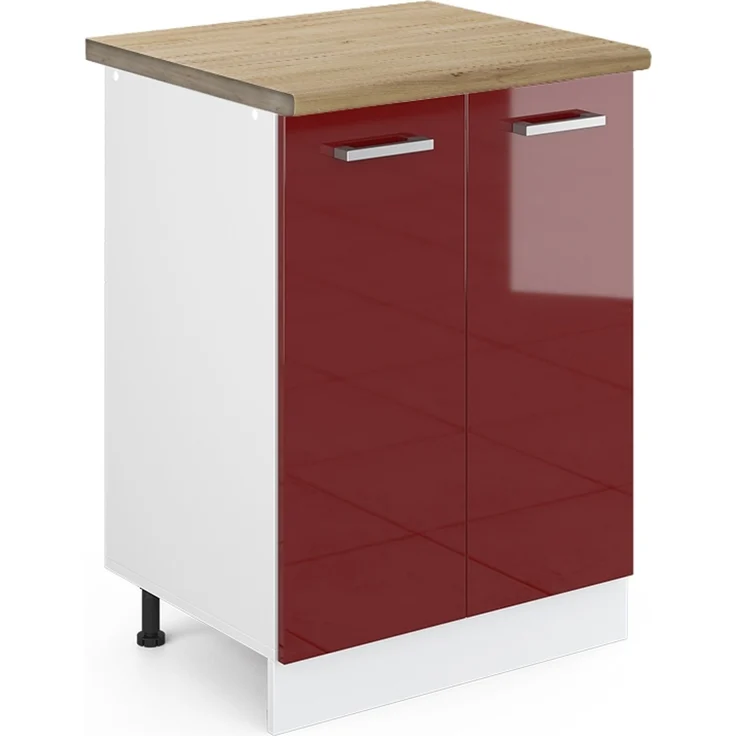 Küchenunterschrank R-Line Rot Hochglanz 60 cm , AP Eiche Vicco – Bild 1