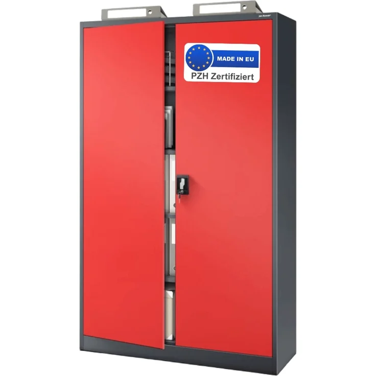 Aktenschrank abschließbar KADO - 5 Ebenen verstellbar, Flügeltüren | Metallschrank Werkstatt Mehrzweckschrank Büroschrank aus Stahl Werkzeugschrank, 185x115x40cm Anthrazit-Rot – Bild 1