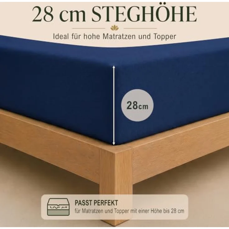 MALIKA® Spannbettlaken 120x200cm Baumwolle, Jersey, Matratzenhöhe bis 28 cm, Oeko-Tex zertifiziert, faltenfrei und atmungsaktiv – Bild 5