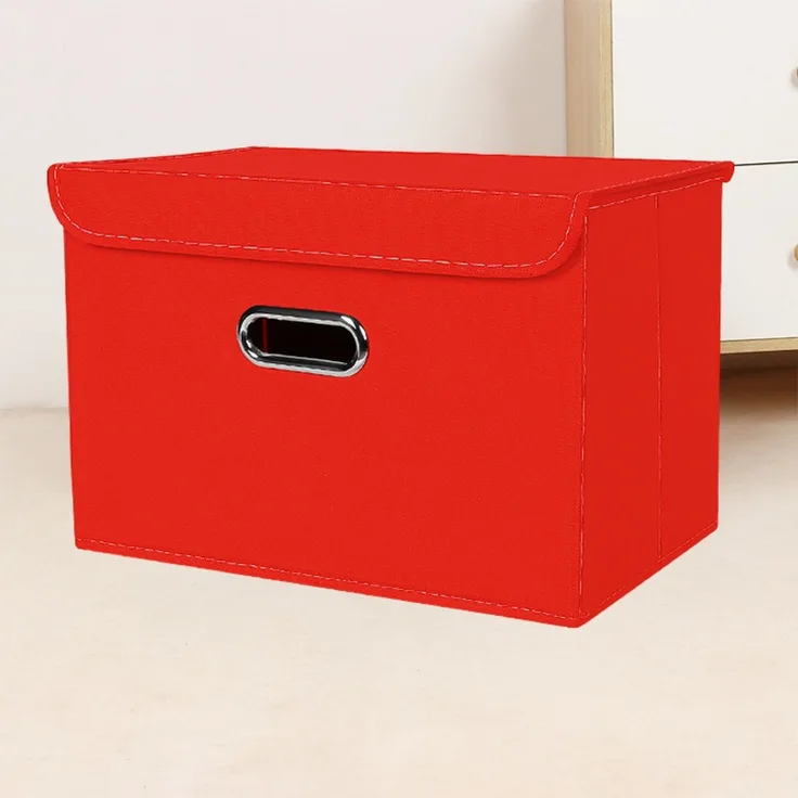 ABC Faltbare Aufbewahrungsbox aus Stoff mit Deckel und Metallgriff, 3er-Set, rot