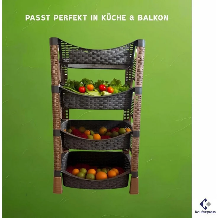 Kaufexpress GmbH Küchenregal Küchenregal mit 4 Etagen aus Kunststoff in Rattan-Optik, Aufbewahrung im stilvollen Rattan-Design – Bild 3
