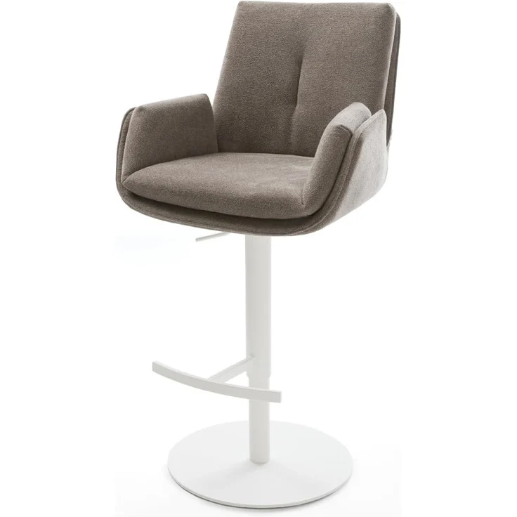 Barstuhl Clea-Flex Strukturstoff Soft Taupe Drehfuß höhenverstellbar Metall Weiß – Bild 2